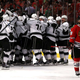 The L.A. Kings celebrate their game seven victory over the Chicago Blackhawks in the Eastern Conference Finals. (Photo: Bill Smith/NHLI)